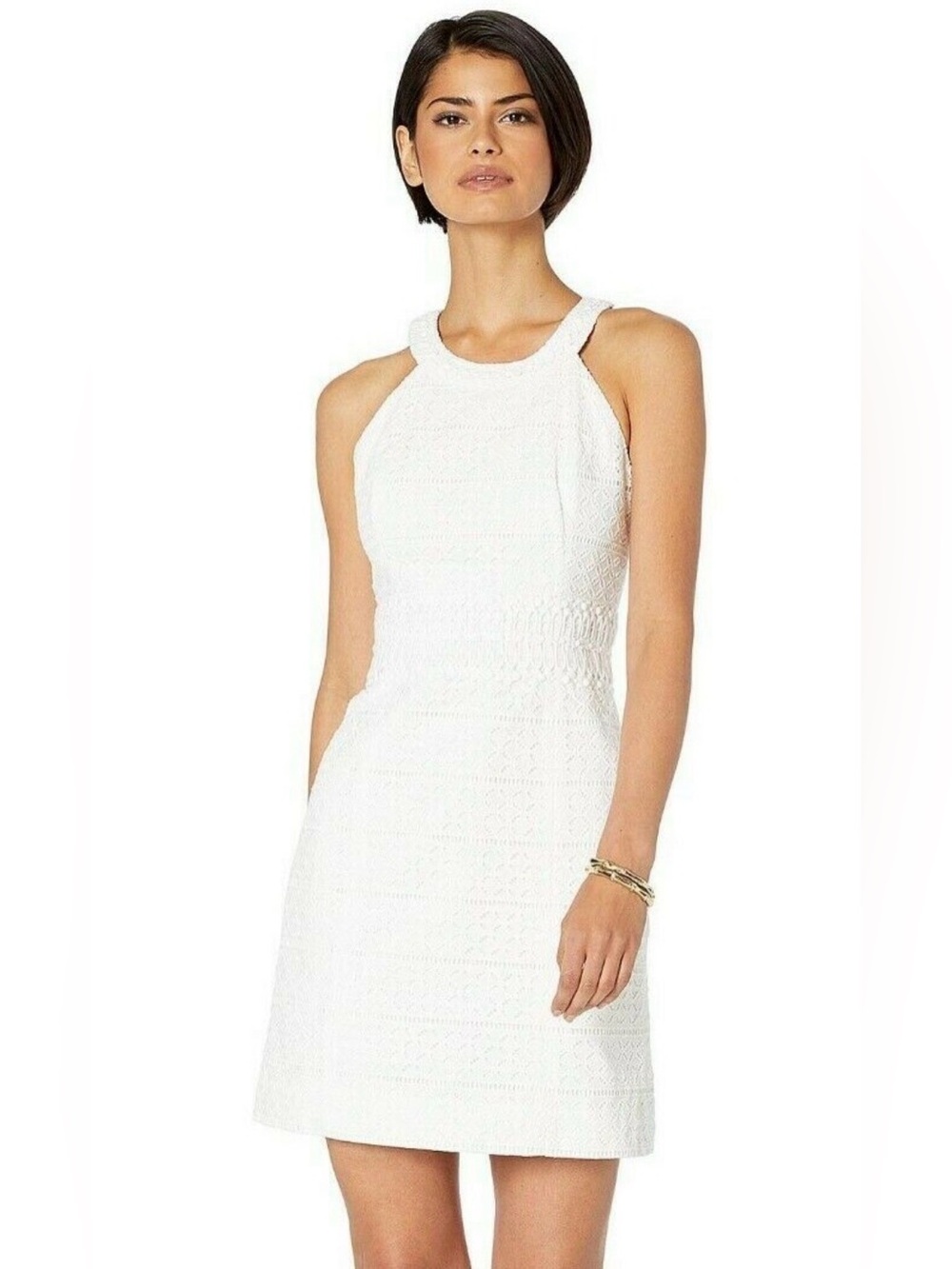 Lilly Pulitzer Ashlyn Shift Dress 16 Resort White Eyelet Beaded Cotton